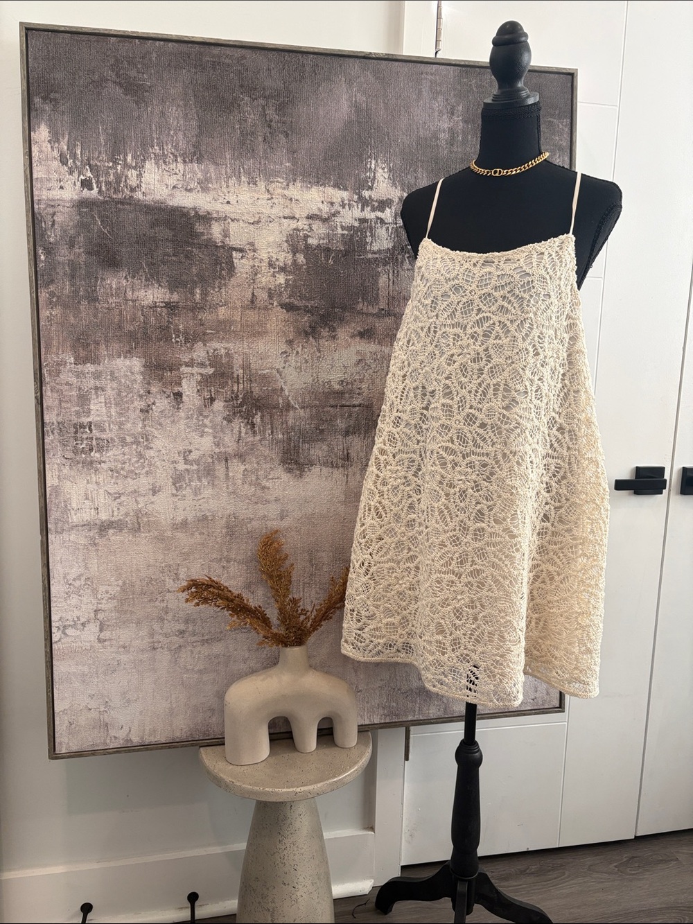 Zara Cream Crochet Lace Slip Dress